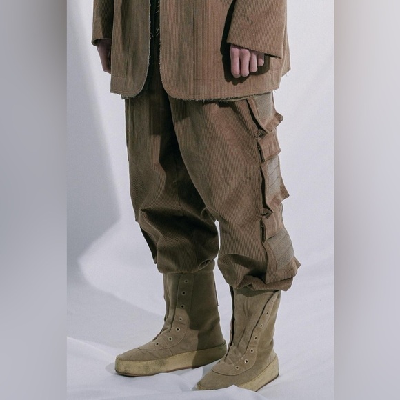 ASPARAGUS NEW $440 MENS SZ S MULTI POCKETS CARGO PANTS BROWN Y2K ARMY MILITARY - Picture 2 of 16